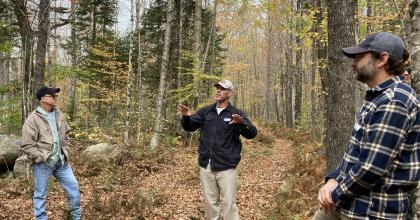 Forester Dan Kilborn speaking to a group of forestry professionals at Mud Pond Forest.