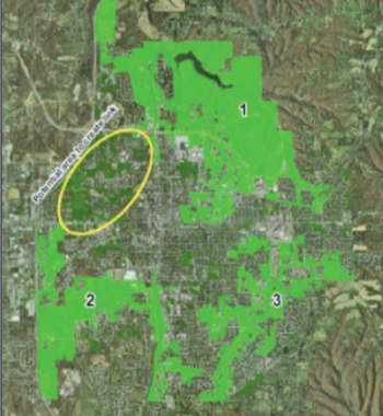Map of project area showing area for potential green space