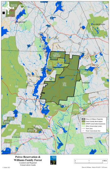Location of Peirce Reservation and surrounding conservation lands (2022)