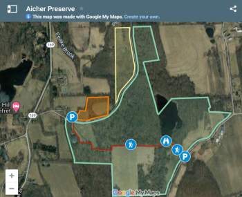 Google MyMap aerial overview delineating Aicher Preserve area